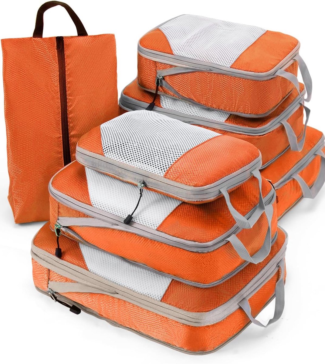 Compressieverpakkingskubussen 7 set, ripstop mesh reisorganisatoren voor bagage, multifunctionele ultralichte uitbreidbare verpakkingskubussen voor koffer, handbagage bagage, reizen, rugzak