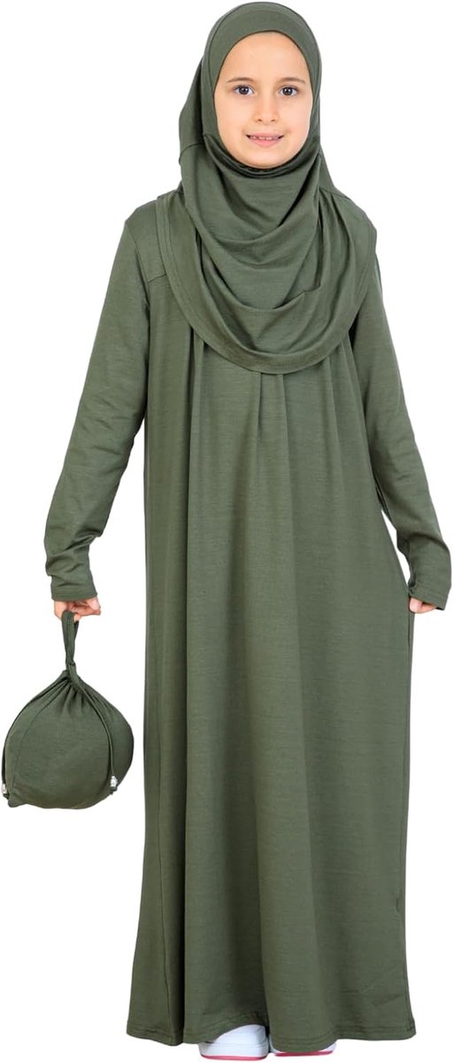 Moslim gebedsjurk voor kinderen, met hijab en zakje, zachte viscose Abaya voor meisjes, islamitische kleding, gewaad voor Eid, Ramadan
