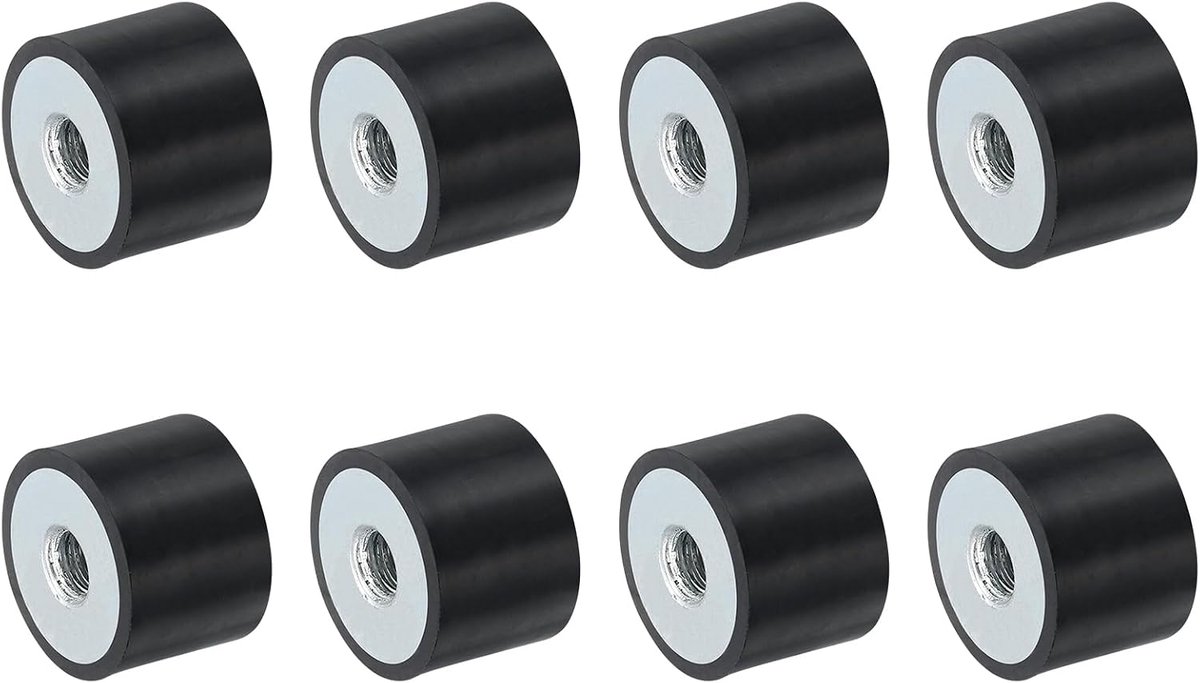8 stuks 20 x 15 mm M6 schroefdraadbussen van rubber, trillingsisolatoren, vervangt antivibratiepads, plat silentblok basisblok
