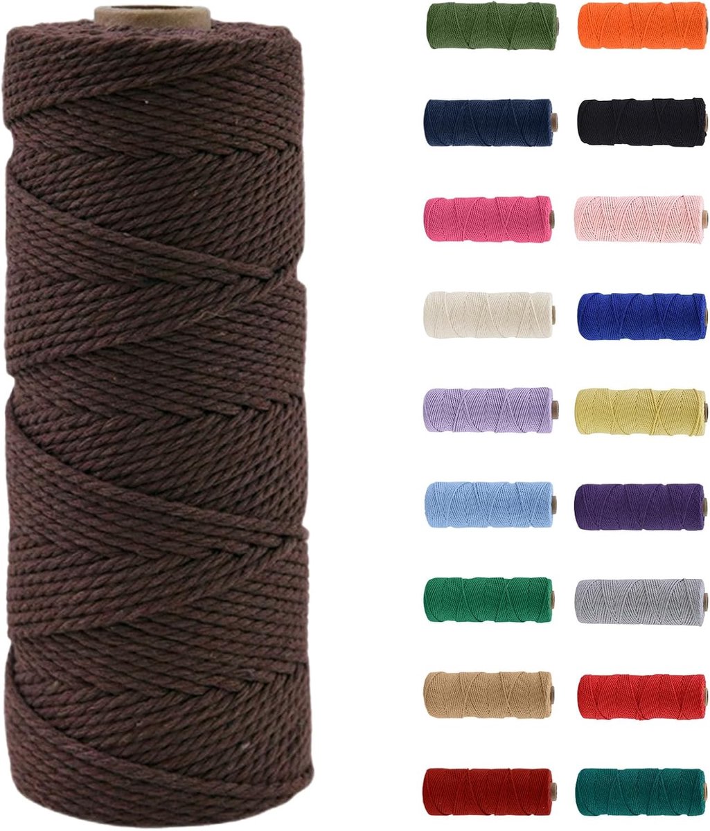koord, 100 m natuurlijk katoenen macramé touw, bruin macramé katoenen koord, knutselkoord zonder chemicaliën voor doe-het-zelf ambachten, macramé kunst, geschenkverpakking