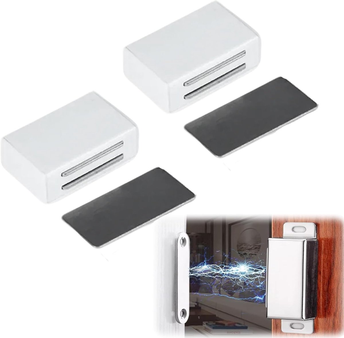 deurmagneten voor meubels, 12 kg sterke magneetsnapper, set van 2, magneetsluiting voor kastdeuren, laden en keukenkasten, robuust roestvrij staal, eenvoudige montage