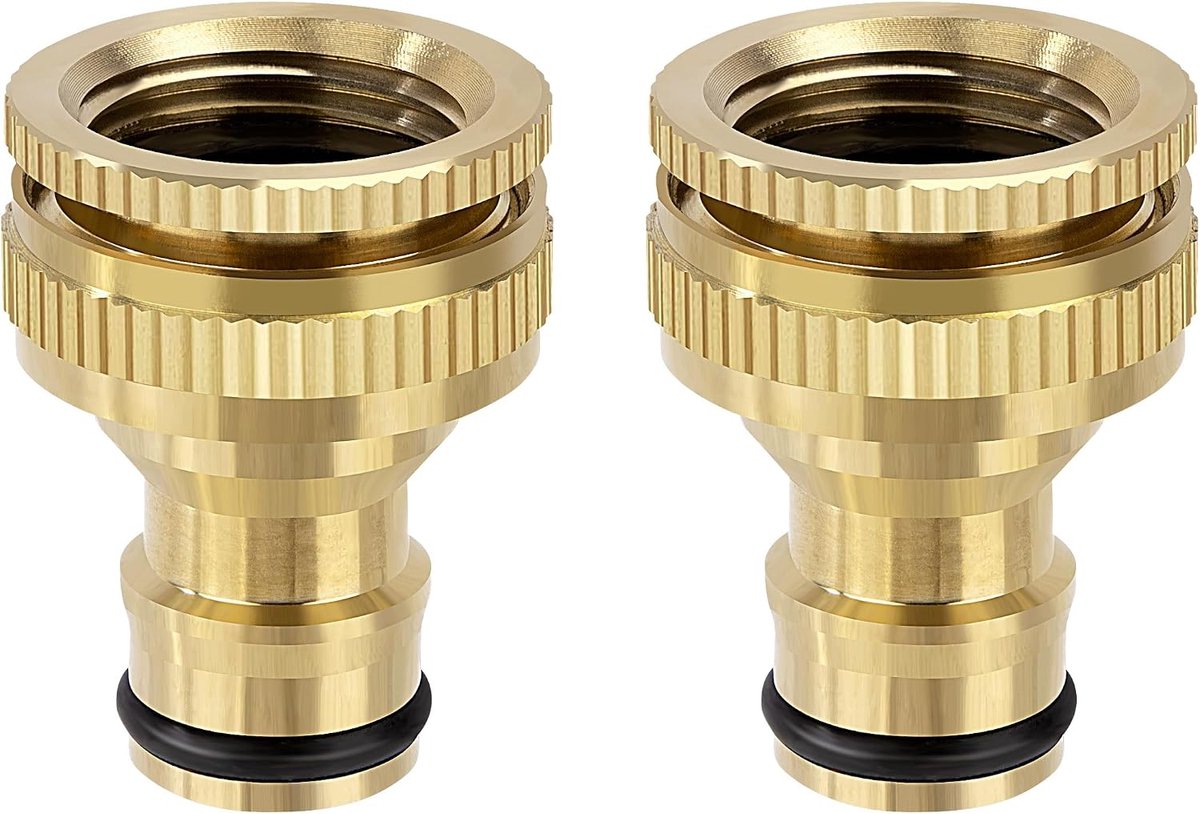 2 stuks 1/2 inch en 3/4 inch messing tuinslang snelkoppeling waterdraad kraanaansluiting tuin, 2-in-1 adapter vrouwelijke badkamer