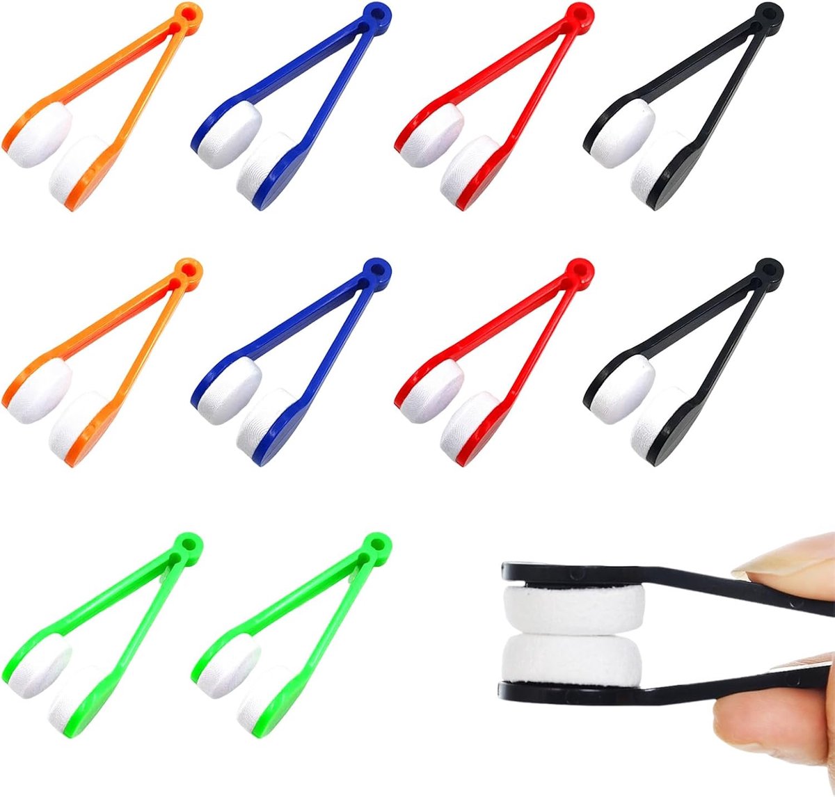 10 stuks brillenborstels ABS en microvezel – draagbare brilreinigers – 5 kleuren – 7x2 cm – ideaal voor brillenglazen, zonnebrillen en leesbrillen – compacte schoonmaaktool