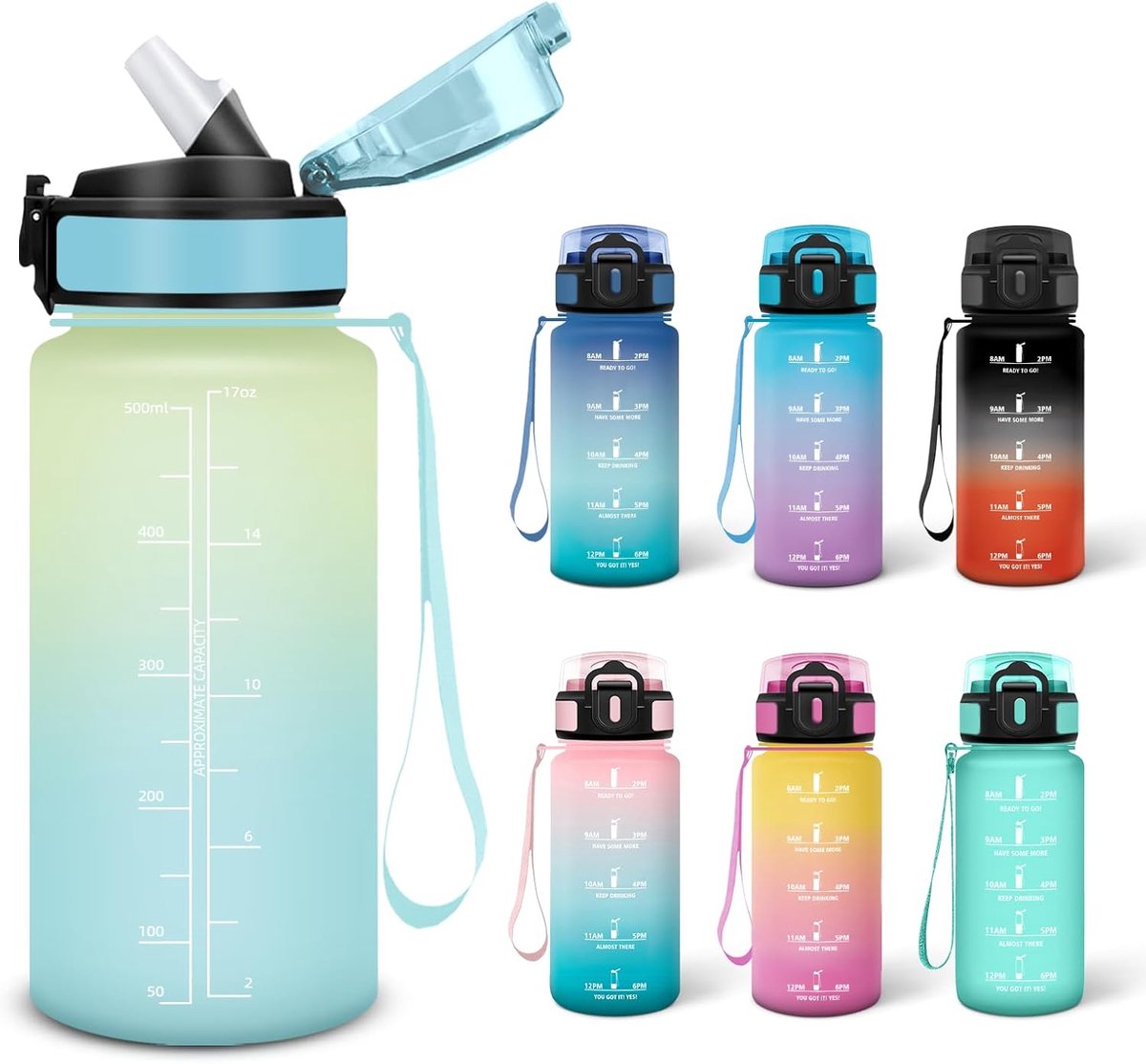 Drinkfles, 0.5L BPA-vrij, Drinkfles met rietje, Geschikt voor koolzuurhoudende dranken, Sportdrinkfles, Lekdicht, Waterfles, Sportfles voor yoga, sportschool, school, outdoor - Donkerblauw
