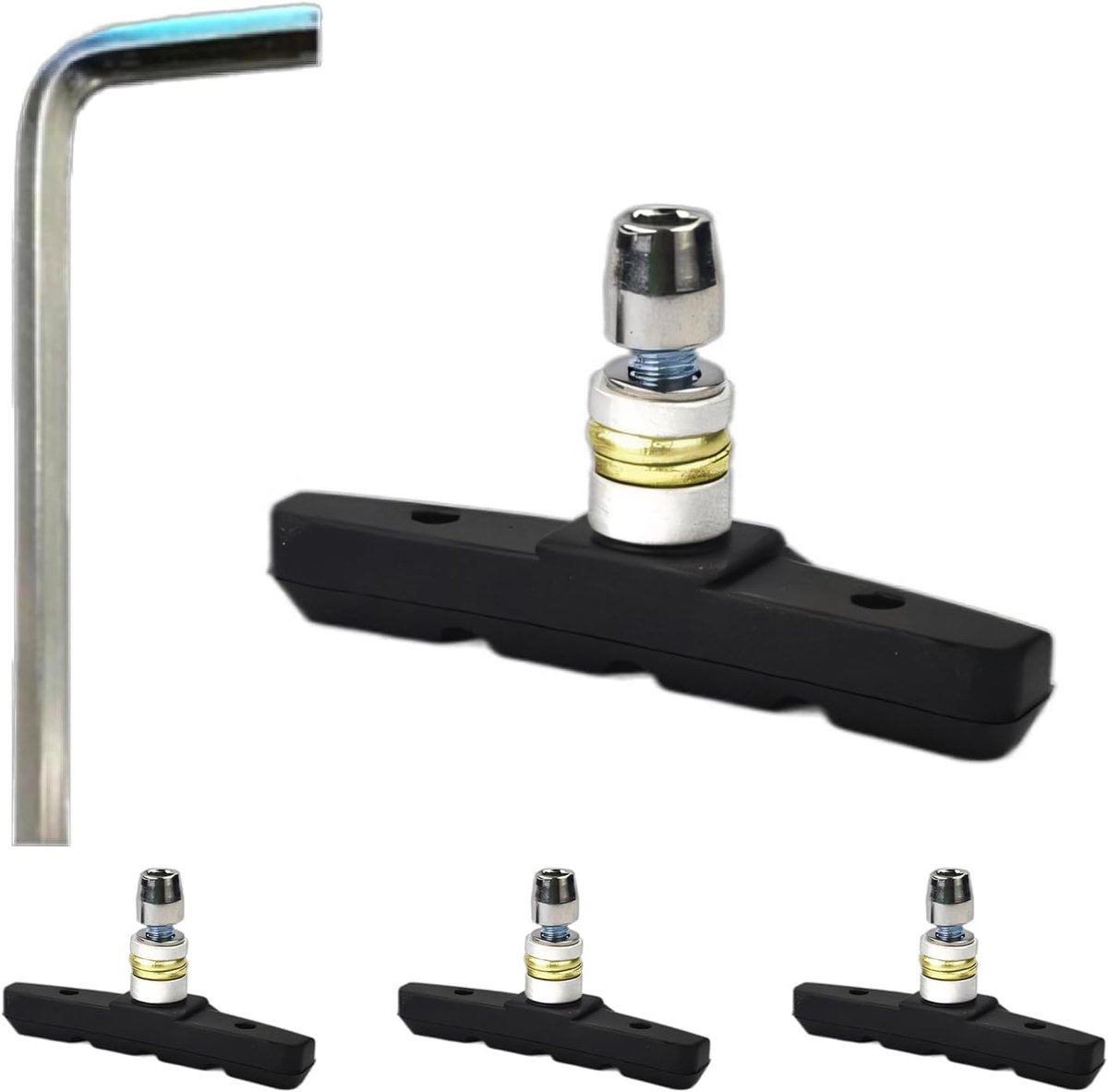 4 stuks V-brake remblokken voor fiets, 70 mm remblokset met schroeven en gereedschap, geluidsarme remschoenen voor V-rem, velgrem, fietsremmen blokken voor en achter