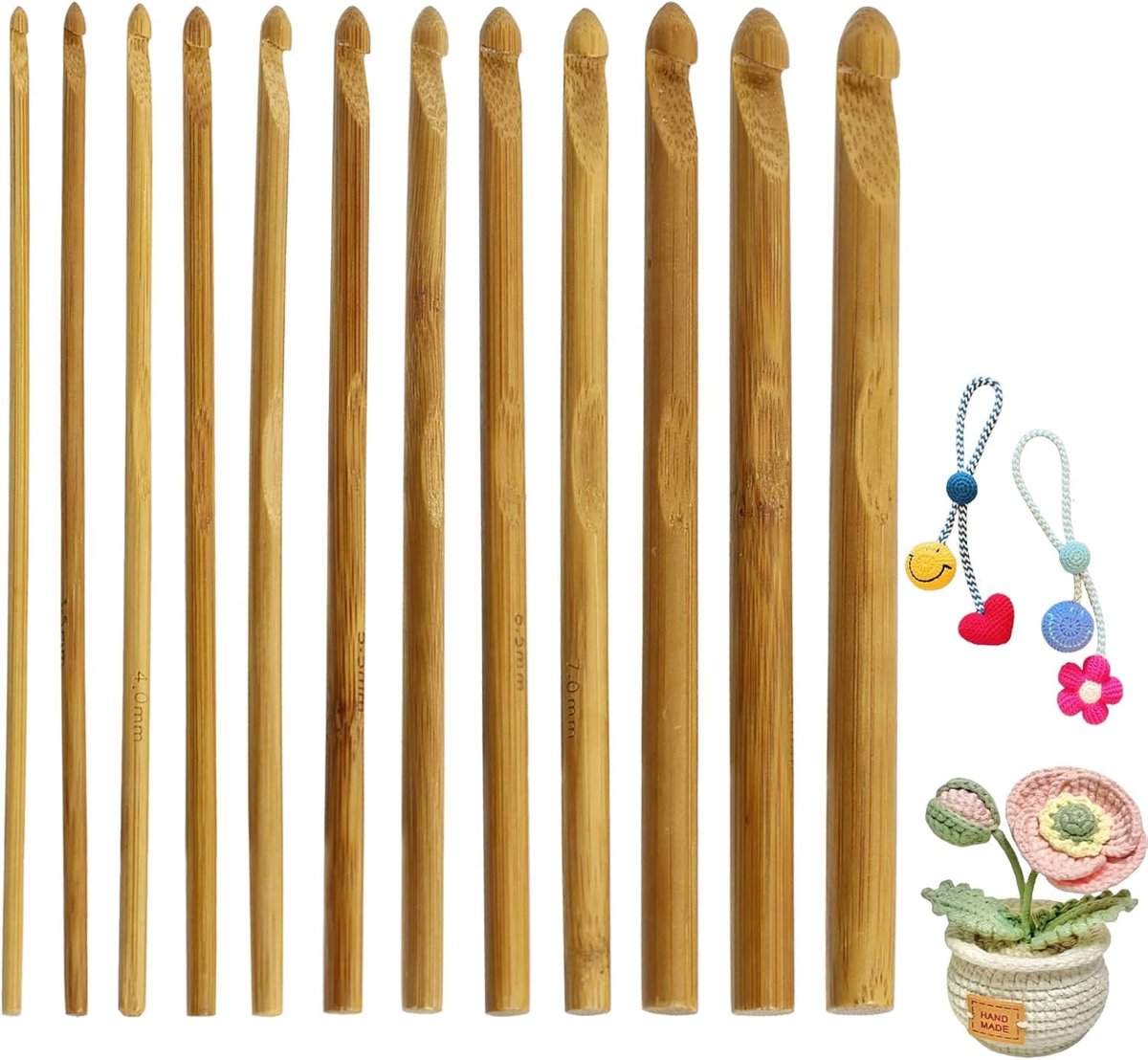 Haakset met 12 maten, bamboe, hout, naalden, katoen, wol, zijde, accessoires, licht en duurzaam, ideaal voor beginners en experts