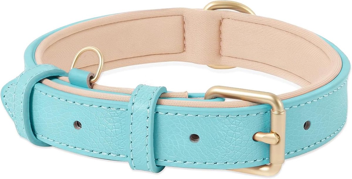 Zacht Lederen Hondenhalsband voor Klein Honden Ademend Gevoerd met D-ring, Verstelbare Klassieke Hondenhalsband, Blauw,S