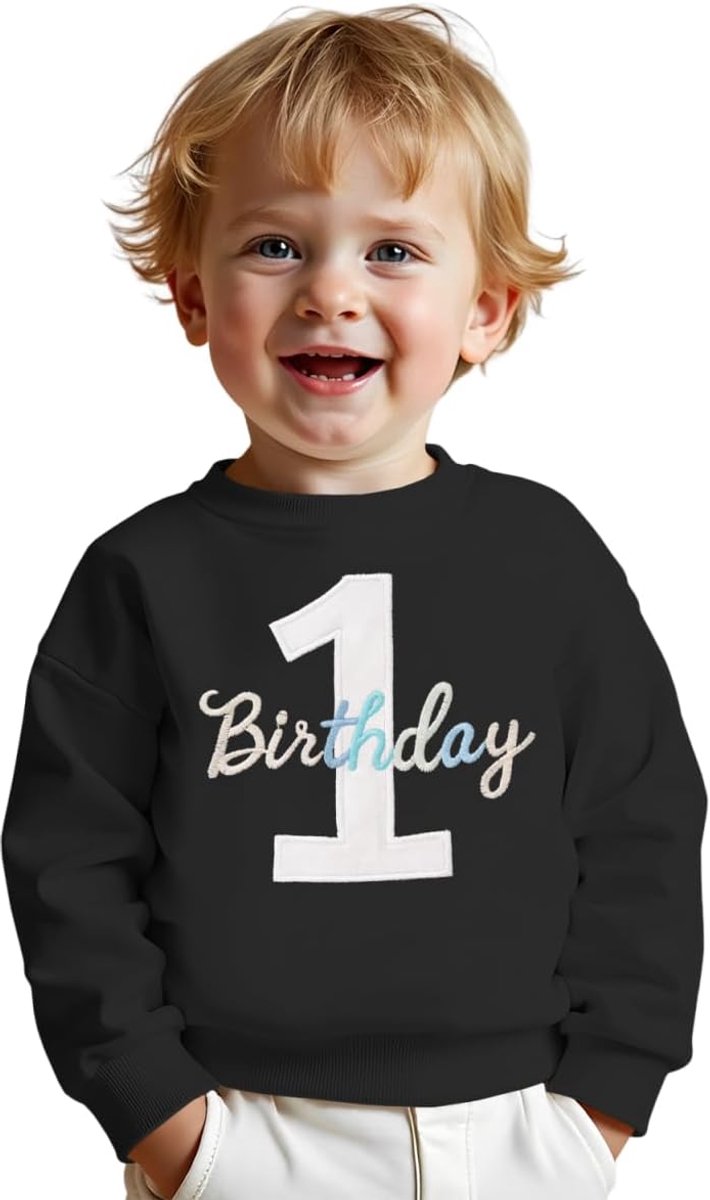 C&M WODRO 1. Verjaardag Jongen Sweatshirt 1 Verjaardag Borduurwerk Trui Pasgeboren Babykleding Kinderen Sweatshirts Ronde Hals Lange Mouw Peuter Outfits Warme Herfst Winter Trui
