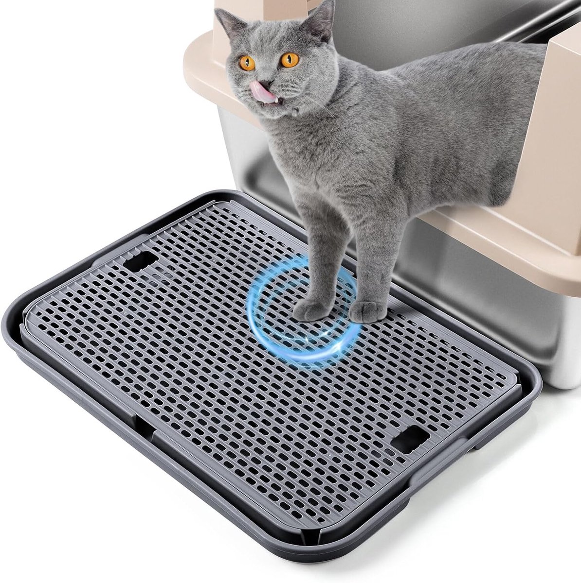 kattenbakoploopmat, 42 x 30 cm kattenopstap, kattenopstap, kattenvanger met filterfunctie, dubbellaags, ideaal voor kitten en oudere katten (donkergrijs)