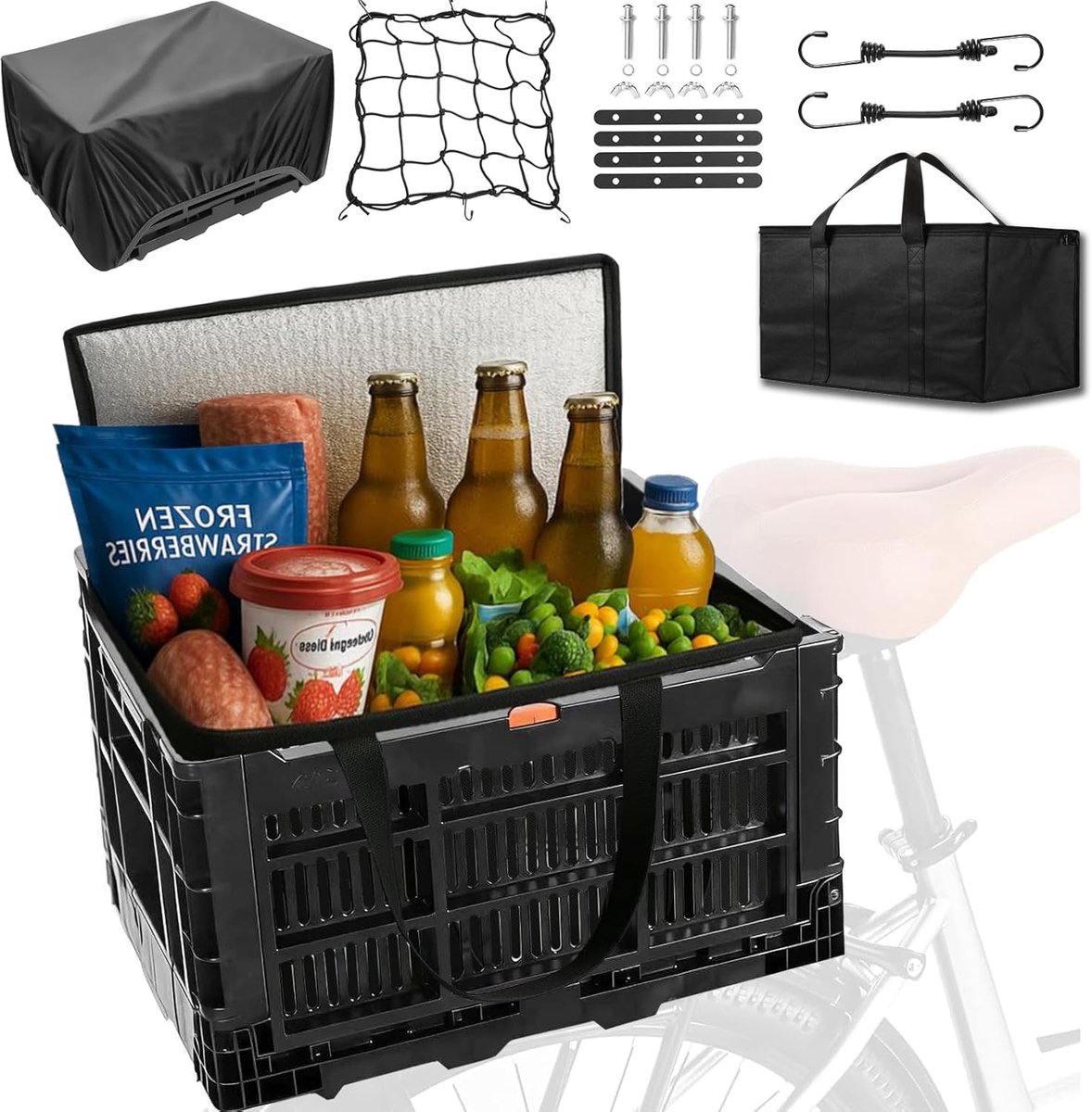 Arrière de vélo, fietsmand, linnen mand voor fietsen, transportbox voor huisdieren, met boodschappentas, voor verschillende vouwfietsen en mountainbikes