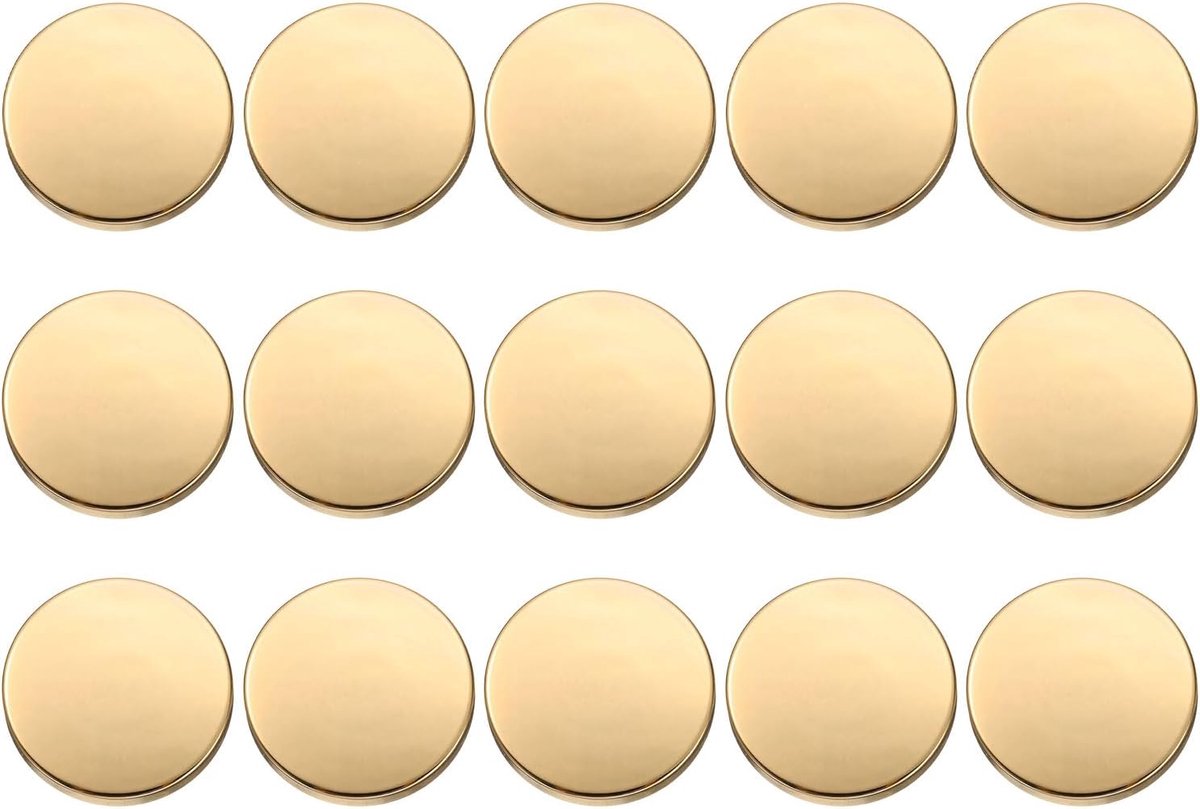 15 stuks 25mm metalen platte knoppen set met glanzende oppervlakte, ronde oogknoppen, knutselknoppen, vervangingsknoppen, buttons voor DIY, voor mannen, vrouwen, overhemd, broek, trui
