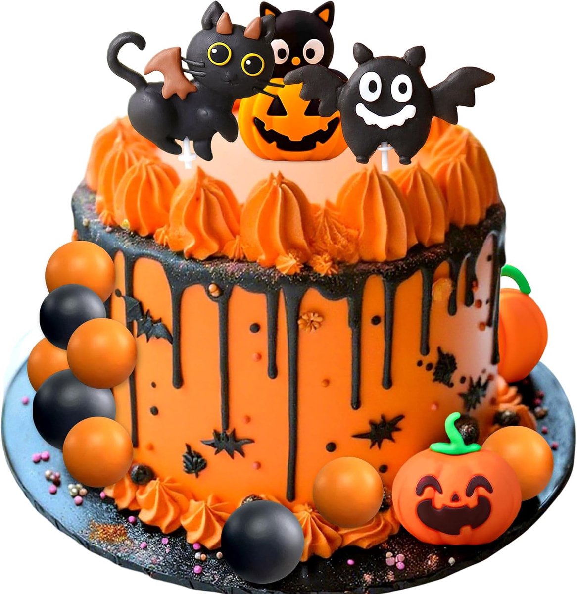 halloween zwarte kat taarttopper spookachtige verjaardag | Laventy halloween zwarte kat taarttopper spookachtige verjaardag taartversiering pompoenen decoratie halloween enge