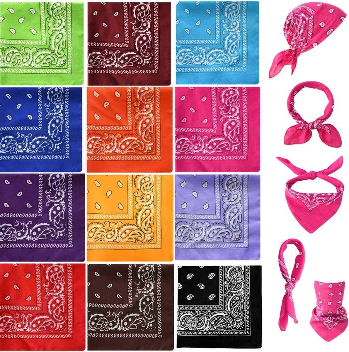 12 stuks, paisle-hoofddoek, sjaal, 54 x 54 cm, uniseks hoofddoek, multifunctioneel, voor dames en heren