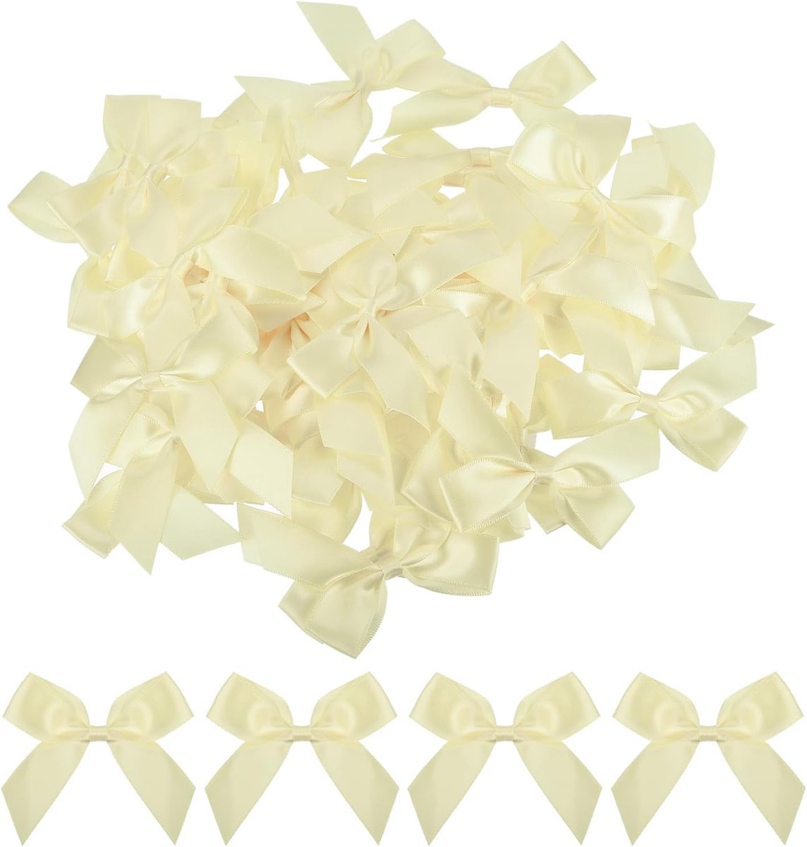 100 stuks mini-strikbogen 2,5 inch, mini-stoffen satijnen bloemenbogen voor knutselwerk, doe-het-zelf, naaien, bruiloft, verjaardagsfeest, champagne