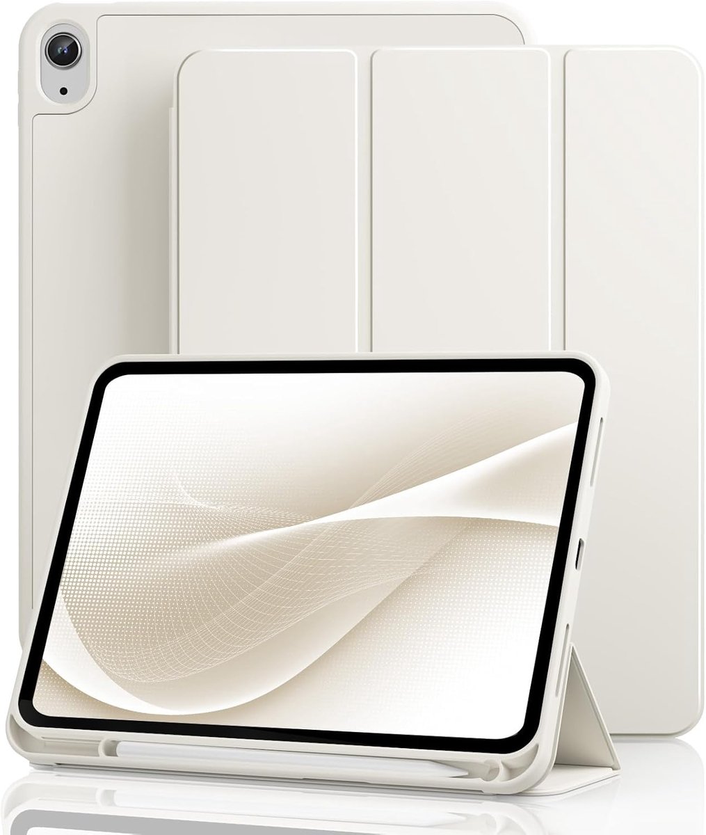 Hoes voor iPad (A16) 11e generatie 11 inch 2025, iPad 10e generatie 10,9 inch 2022 met penhouder, Auto Wake/Sleep, Ondersteunt Touch ID, Slanke Trifold Stand Beschermhoes (crèmewit)