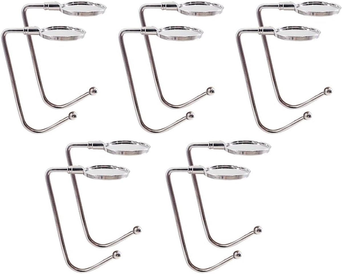 10 stuks tafelhandtassenhouder, haken, antislip zakhaakhouder, zilvermetaal, kerstkoushouder, zakhanger, houder, voor tafel, bureau, slaapzalen, thuis (zilverkleurig)