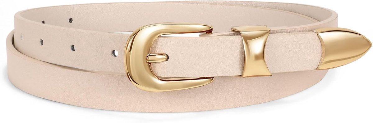 Leren damesriem voor broek, jeans, riem, smalle taille, dunne riem met gouden gesp, 1,8 cm