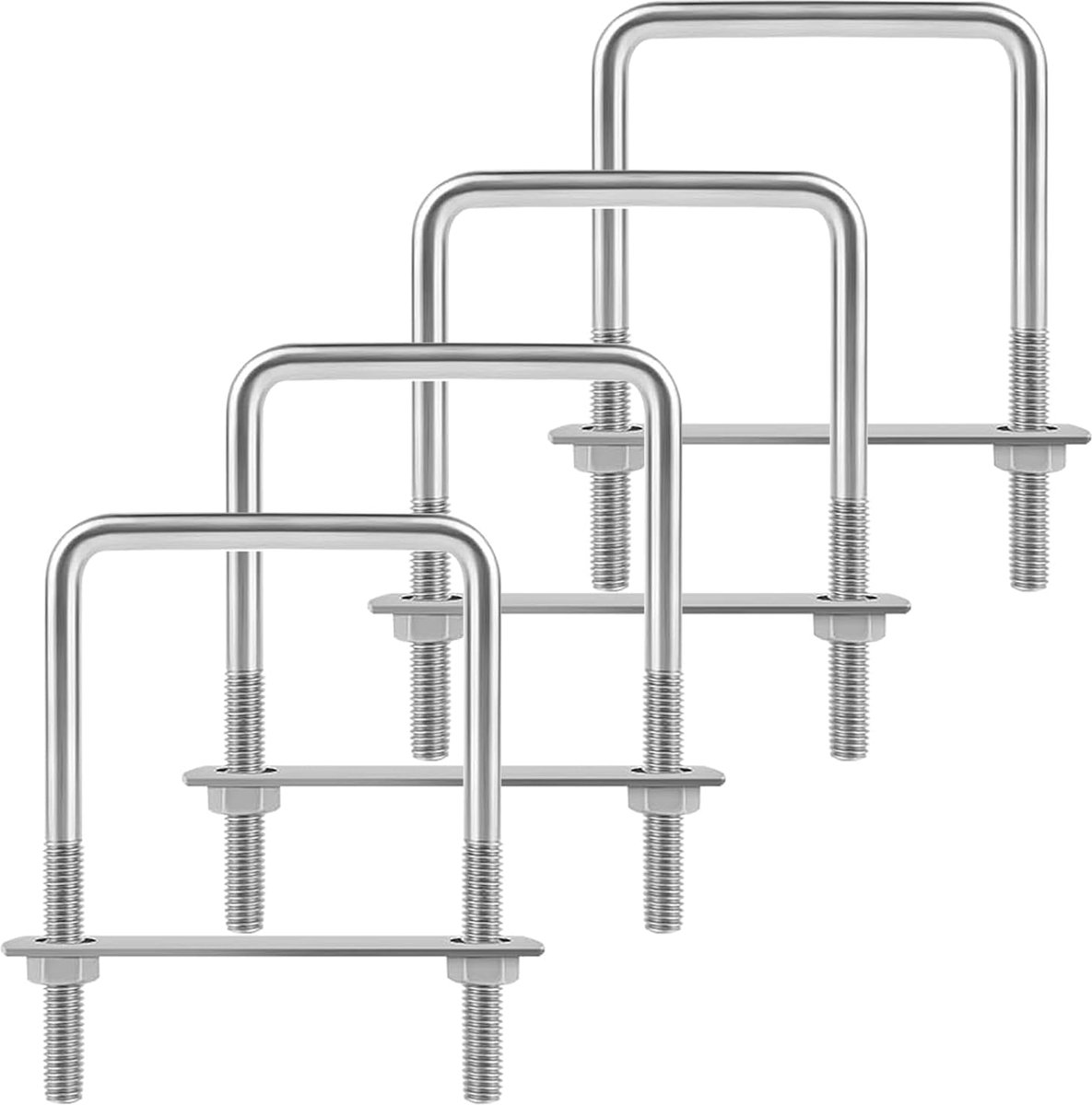4 stuks sjorbeugel, U-beugel, roestvrij staal, M8 beugelschroef, 70 mm x 110 mm, met 8 moeren en 4 tegenplaat, U-beugel, schroefdraad voor installatie, stabiele sjorbeugel
