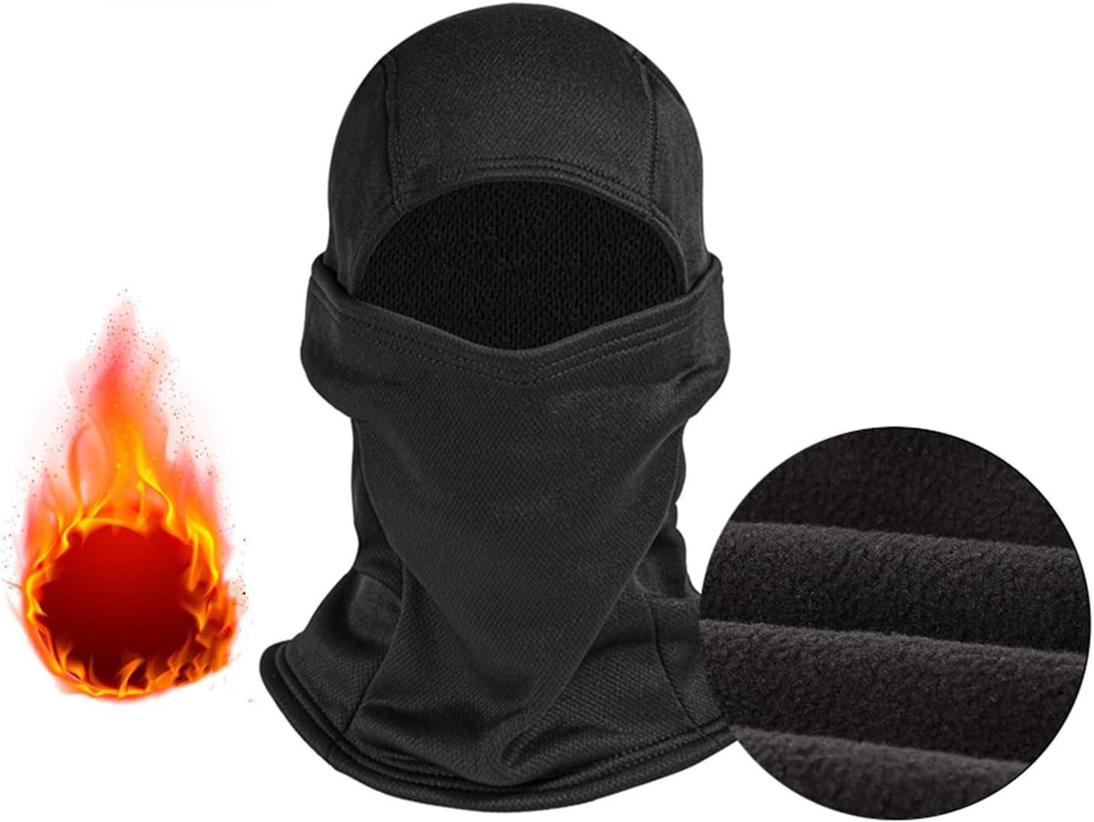 Bivakmuts voor de winter, winddicht, thermo-balaclava, skimasker, uniseks, gezichtsmasker, stormmasker voor dames en heren, skiën, motorrijden, fietsen, vissen (zwart)
