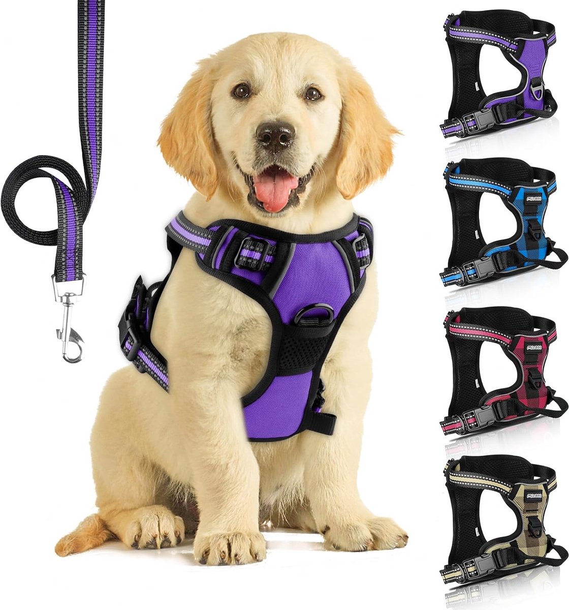 anti-trekharnas voor honden, anti-trekharnas, reflecterend, met riem voor honden, voor training in de open lucht (paars, M)