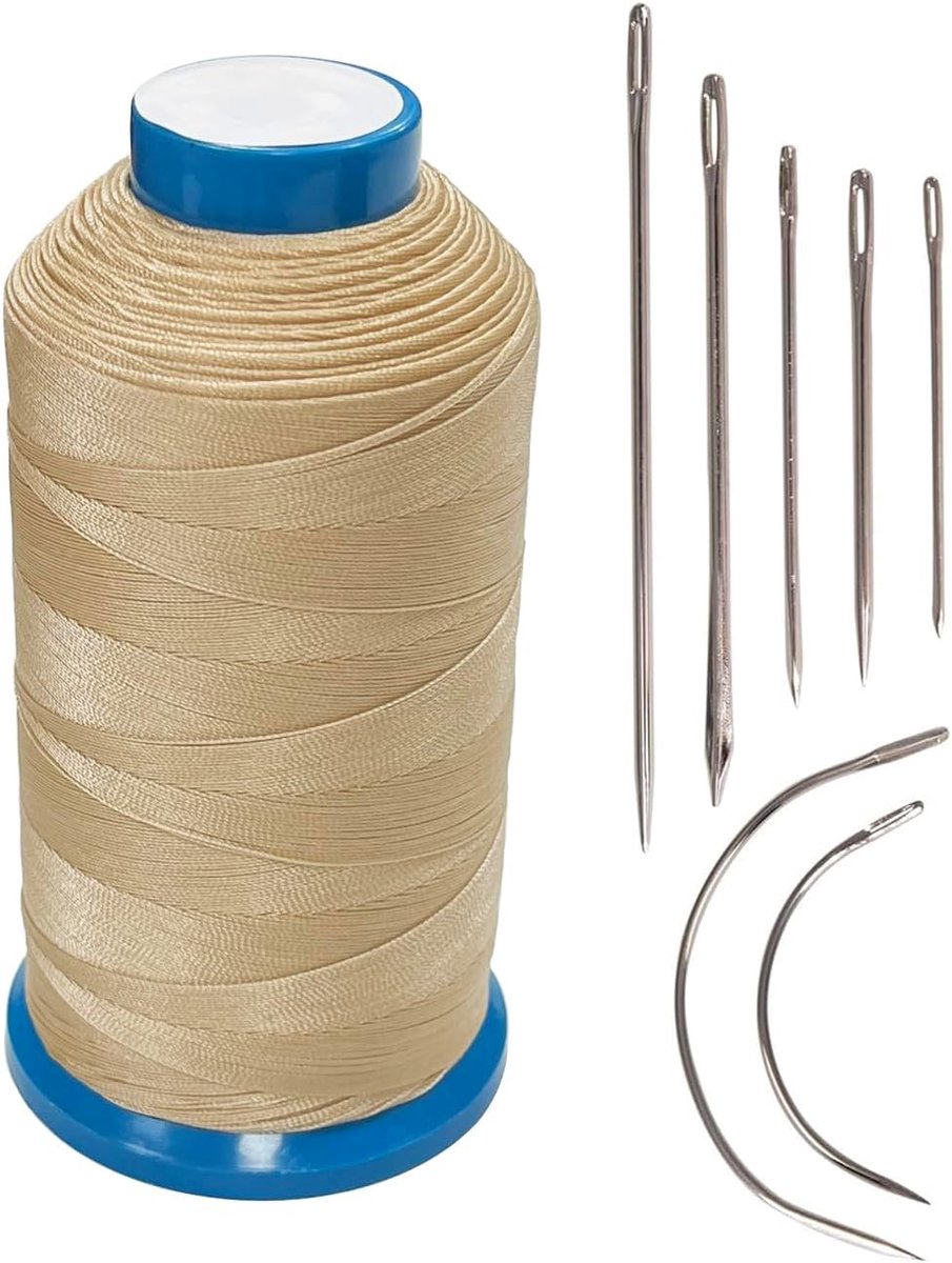 Bonded Nylon naaigraad 1500 Yard T70#69 voor leer, tas, schoenen, canvas, bekleding met naainaalden kit (beige)