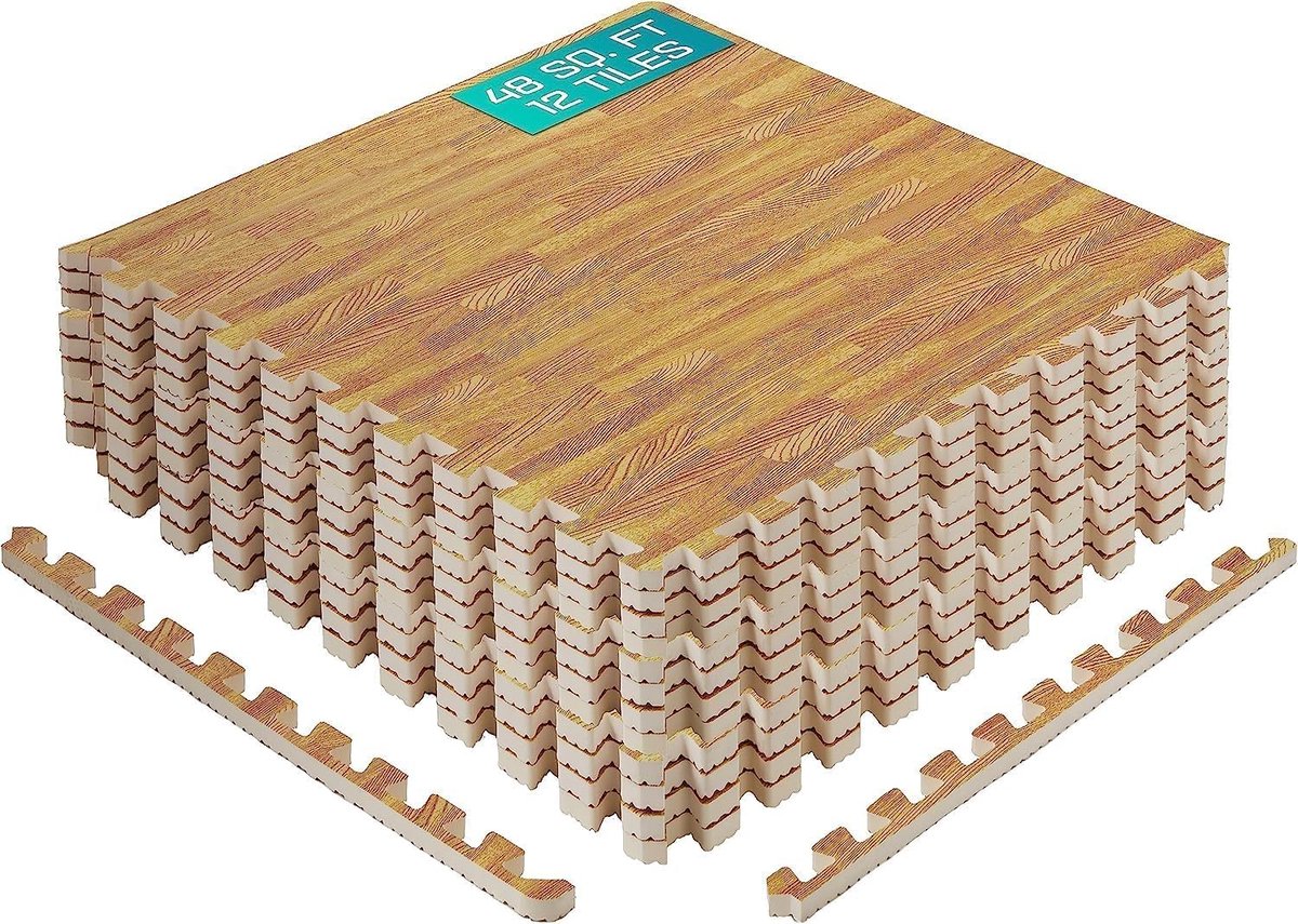 Set van 60 x 60 cm, 18 houten EVA-schuimtegels, schuimmatten, gymnastiekmatten, in elkaar grijpende schuimtegels, in elkaar grijpende vloermatten voor zwembad buiten, hot tub, tenten,