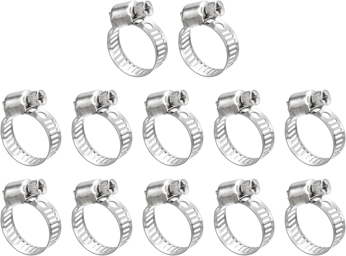 Worm-transmissie-slangklemmen, 12 stuks, 1/2 inch - 3/4 inch, verstelbaar, roestvrij staal, slangklemmen voor het vastzetten van slang, buisleidingen, loodgietersbuis
