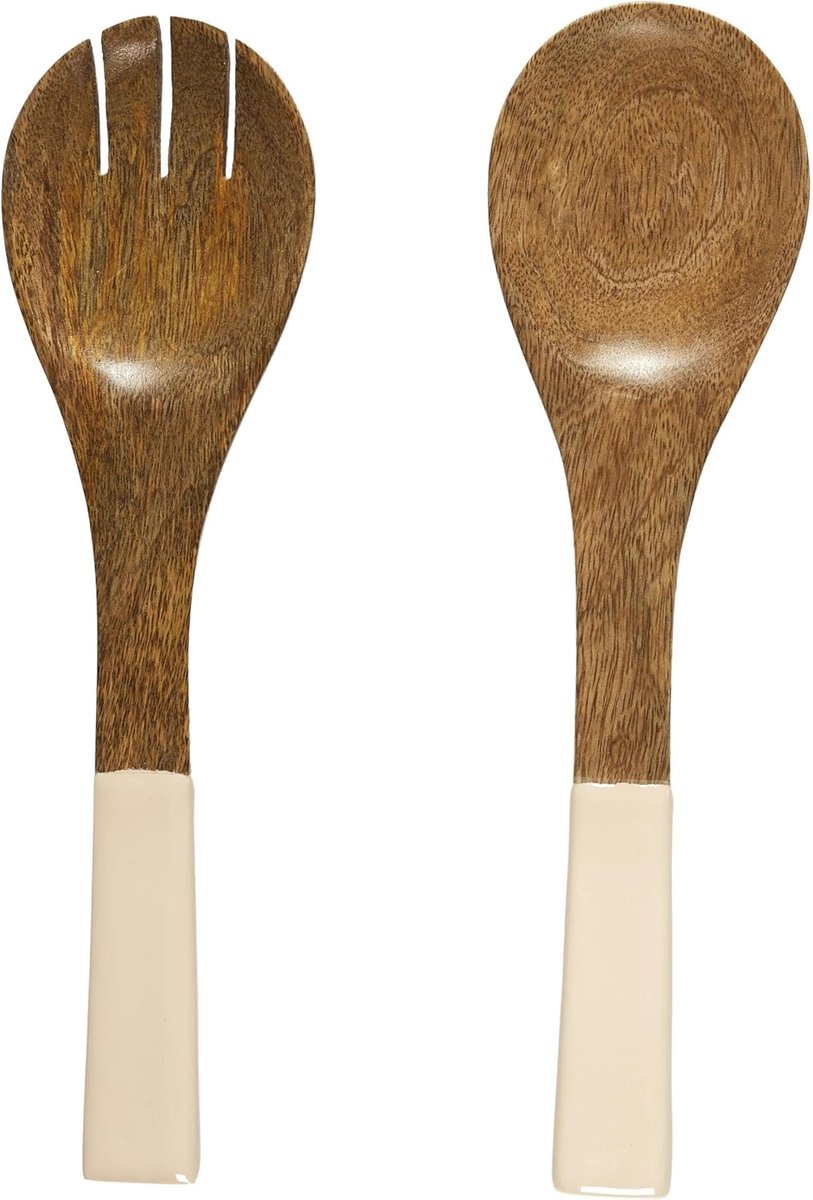 DECO FACTORY, KA0575, Mango wood salad server, elegant and durable design, perfect for all your meals, easy to maintain, beige brown color, one size