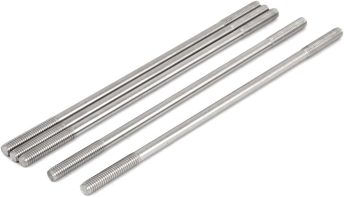 sourcing map Bouten met dubbele schroefdraad, schroeven 304, roestvrij staal, M6 x 170 mm, 5 stuks