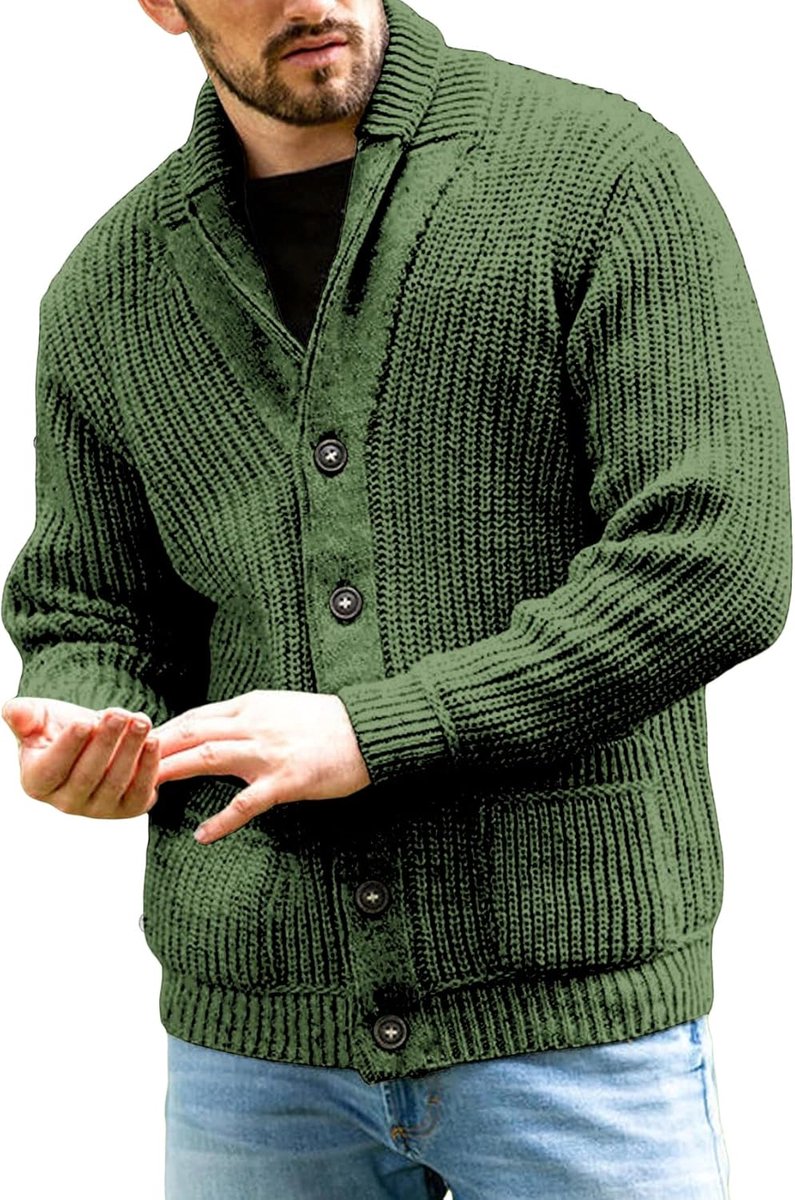 Gebreid vest heren grof gebreid cardigan casual sjaalkraag lange mouwen knoopsluiting gebreide trui tops
