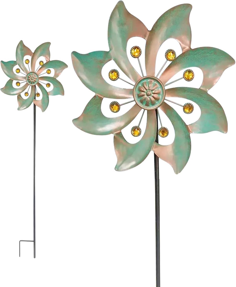 Windmolen, tuinsteker, metaal, windmolen, 24 x 24 x 4 cm, windmolen, tuin, windmolen, vogelafweer, decoratie, tuin, bescherming voor tuin, fruittuin, binnenplaats (brons)