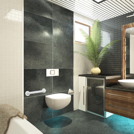 supregear Wandbeugel voor Badkamer, Antislip Douchegreep van RVS, Steunbeugel voor Bad Douche Toilet Trap, Wit Roestvrij Staal, Veiligheidshandgreep voor Ouderen Kinderen en Zwangeren, 60 cm — afbeelding 4