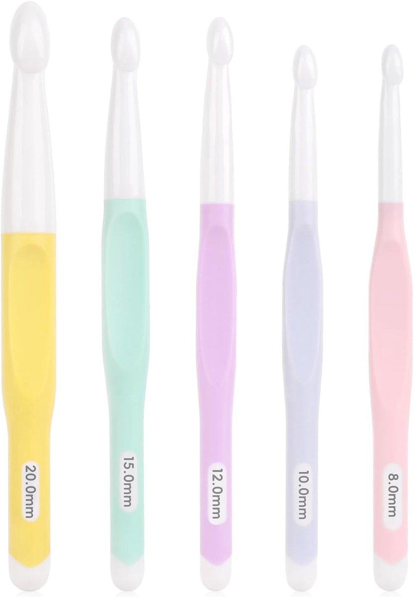 Haaknaalden set 8 mm - 20 mm Chunky haaknaalden voor beginners professionals, macaron-kleuren inline haaknaaldenset met zachte TPR grip voor dekens, sjaals, grote