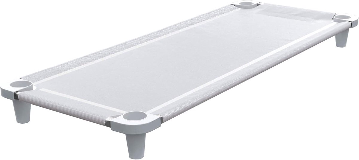 Babybedje voor kinderen, draagbaar peuterbed, stapelbaar, 133 x 54 cm (roestvrijstalen buizen) (witte ademende gaasstof - witte voeten) (1 stuks)