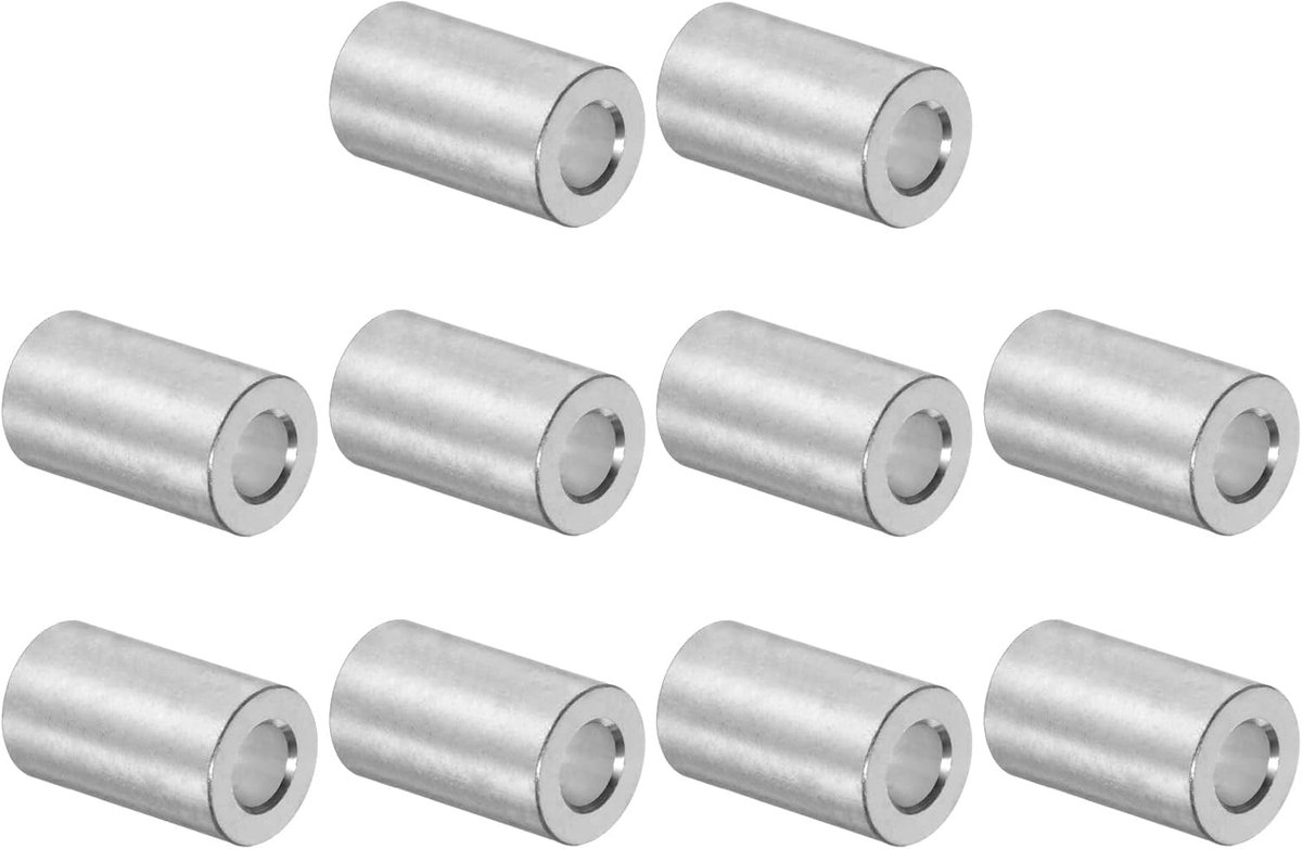 sourcing map 10 stuks aluminium afstandhouders, 5 mm boring, 10 mm buitendiameter, 20 mm lengte, schroefafstandbus, glad oppervlak, bouten en stangen