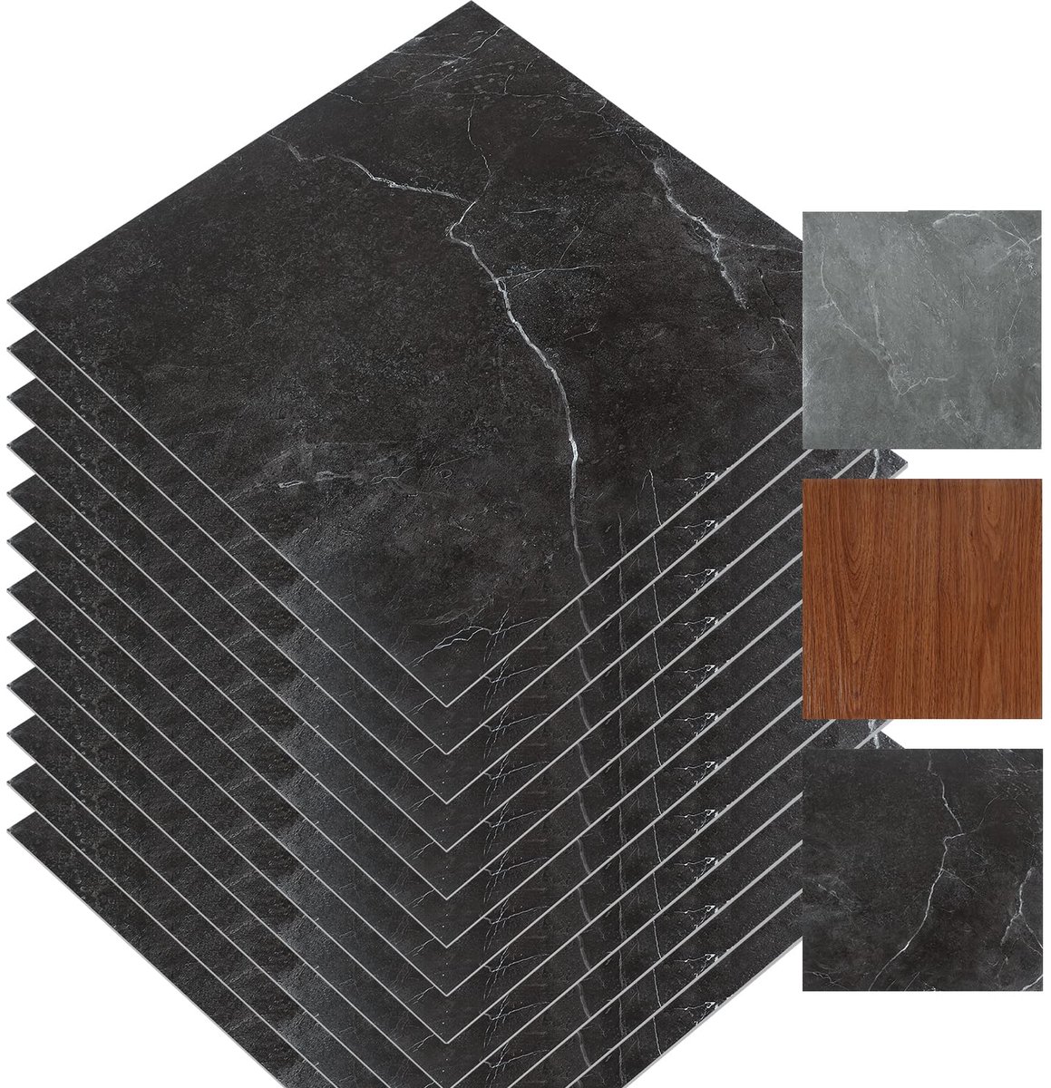 zelfklevend, vinylvloer, antislip, waterdicht, vinyl laminaat, antislip, decoratieve planken voor slaapkamer, woonkamer, keuken, 30 cm x 30 cm, 3 m² / 33 tegels, zwart
