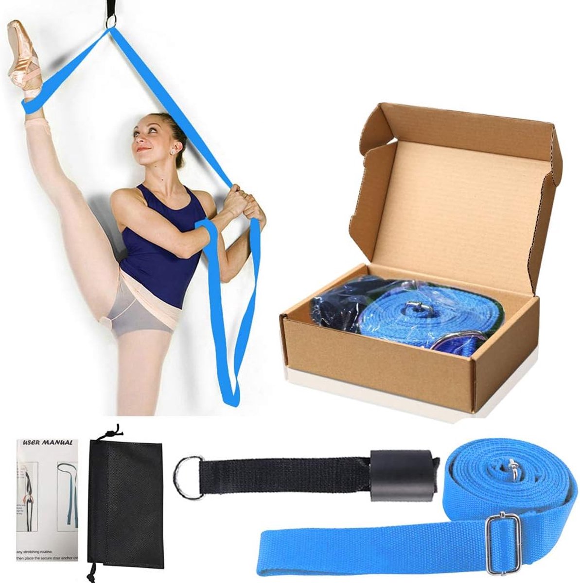 Stretchband voor de Deur & Flexibiliteit - Geweldig voor Ballet, Cheer Dance, Gymnastiek of Elke Sport Beenstretcher Deur Flexibiliteit Trainer Premium Stretchapparatuur (Blauw)