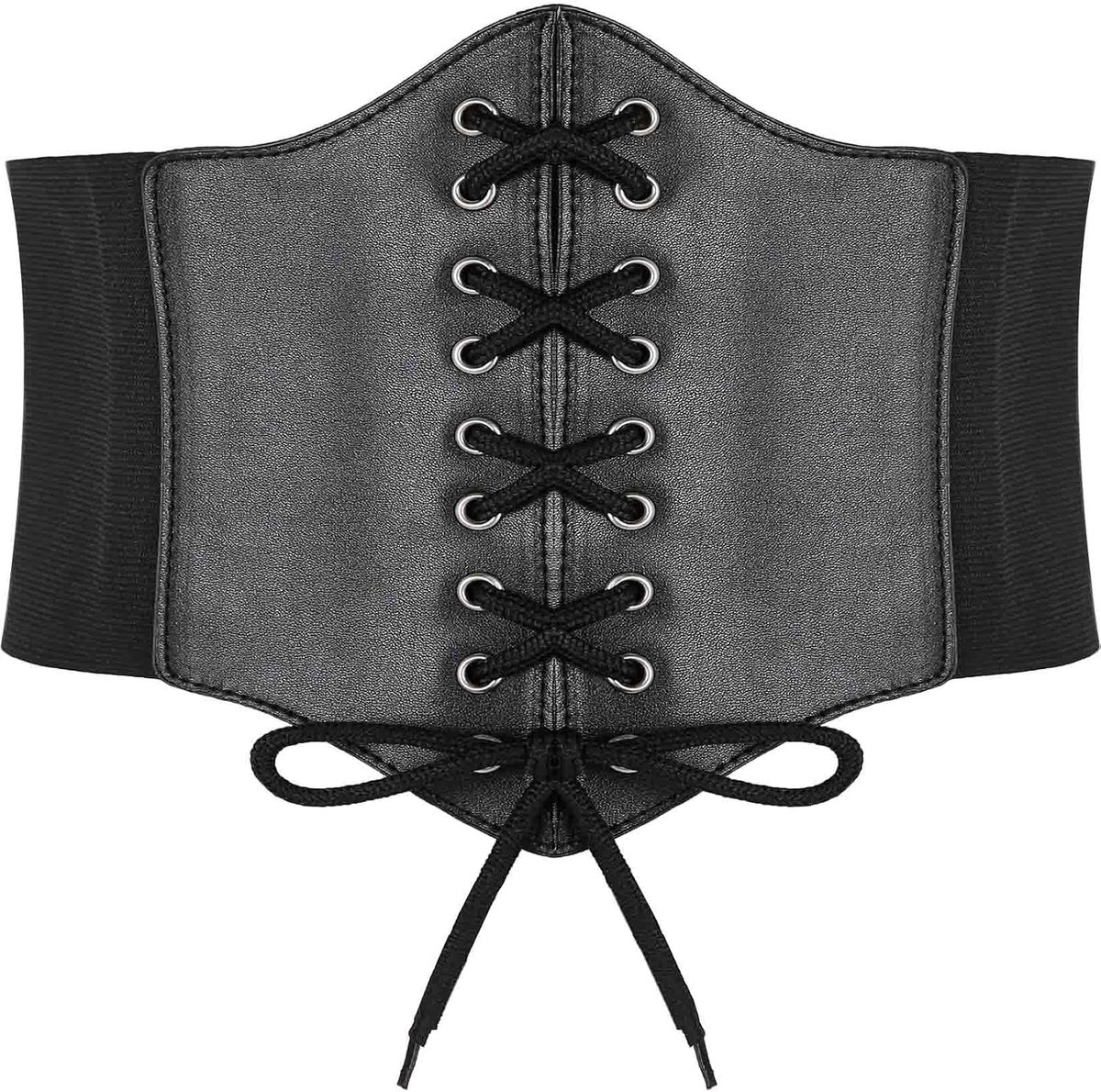 Vrouwen Meisjes Elastische Brede Band Elastische Gebonden Waspie Corset Taille Riem,Zwart met stalen knop,M