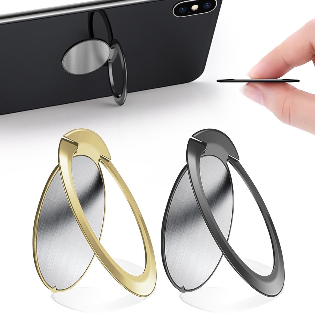 2 stuks Telefoon Ring Grip, Ringhouder Telefoon, Ultradunne Finger Ring Phone, 360 Graden Rotatie, 1,8 mm, voor Smartphone | 360 graden draaibare telefoonring, vingerhouder smartphone tablet, ringstandaard voor mobiele telefoon, magnetische houder