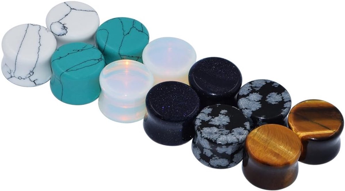 Jewelry Set van 12 stuks natuurstenen plugs oorpiercing expander fles-tunnelplugs 2g-5/8 naar keuze