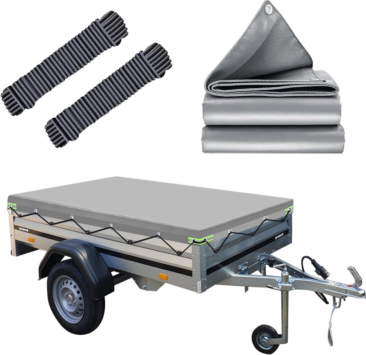 Aanhangerzeil, plat zeil, 212 x 123 x 7,5 cm, waterbestendig, aanhanger, afdekzeil met dekzeil, ideaal voor Brenderup 1205 & KIPPI200 en 500 kg/750 kg/850 kg, 204 x 116 cm, aanhanger
