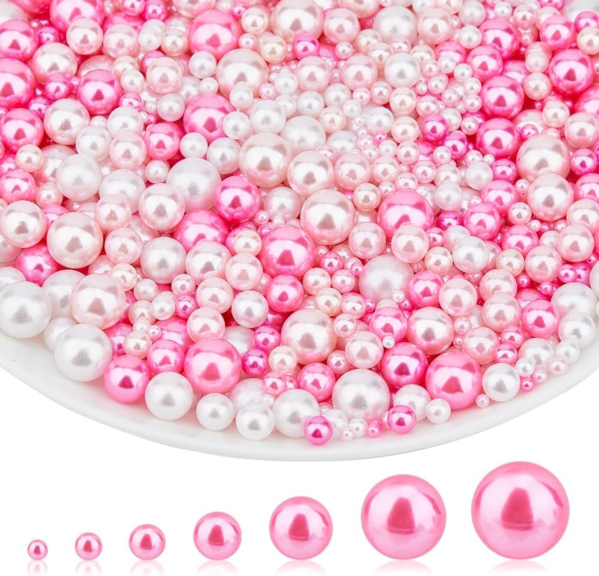 Kralen, geen gaten, losse parels, kunstparels, roze, wit, ronde parelkralen voor doe-het-zelf bruiloft, 3/4/5/6/8/10/12 mm