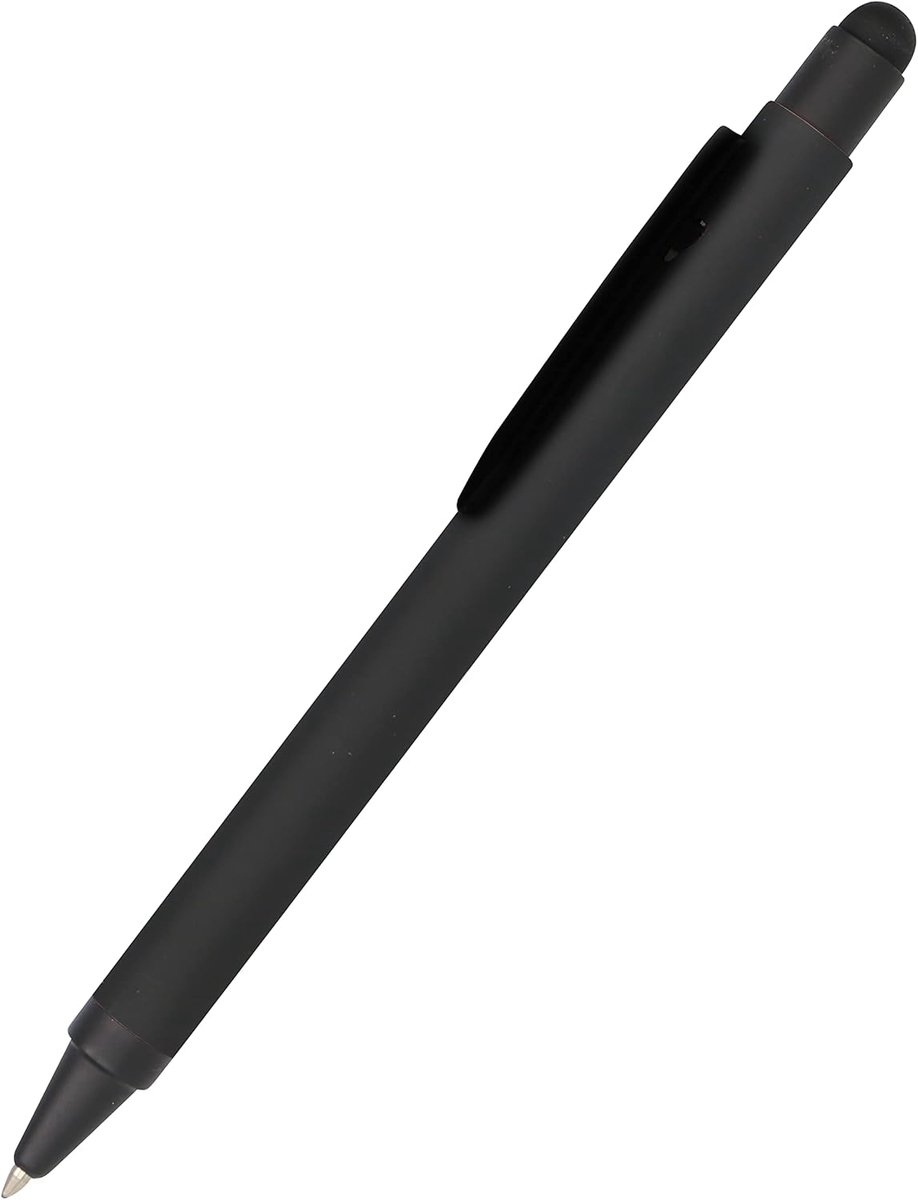 Balpen aluminium stylus zwart, balpen van aluminium, verwisselbare grote vulling, schrijfkleur zwart, met softtouch feeling, pen met touchpen, 1 stuk