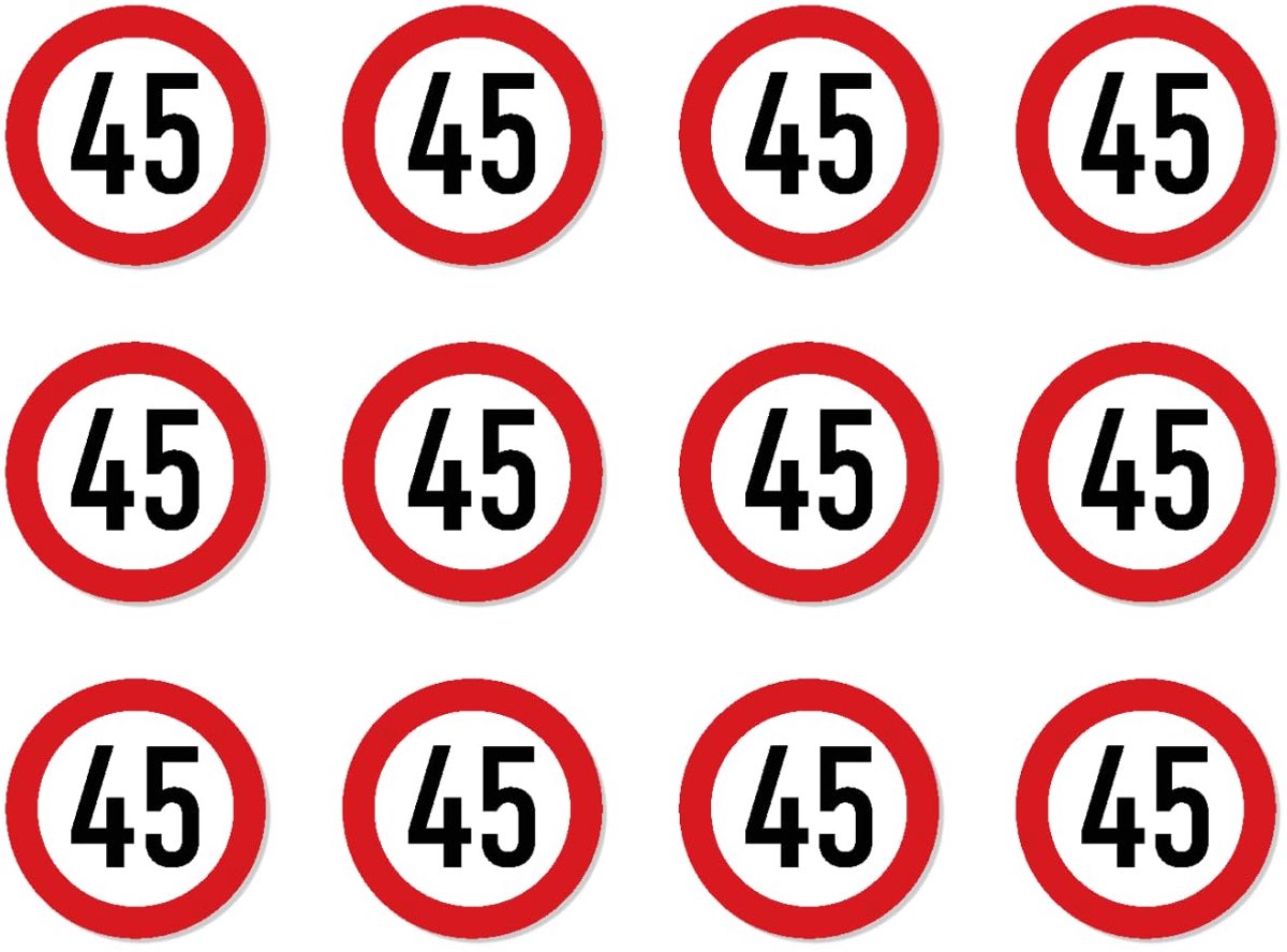⌀ 25 mm, 12 stuks - StVO verkeersbord Z-274 rood/wit - maximale snelheid/maximumsnelheid - 45 km/u