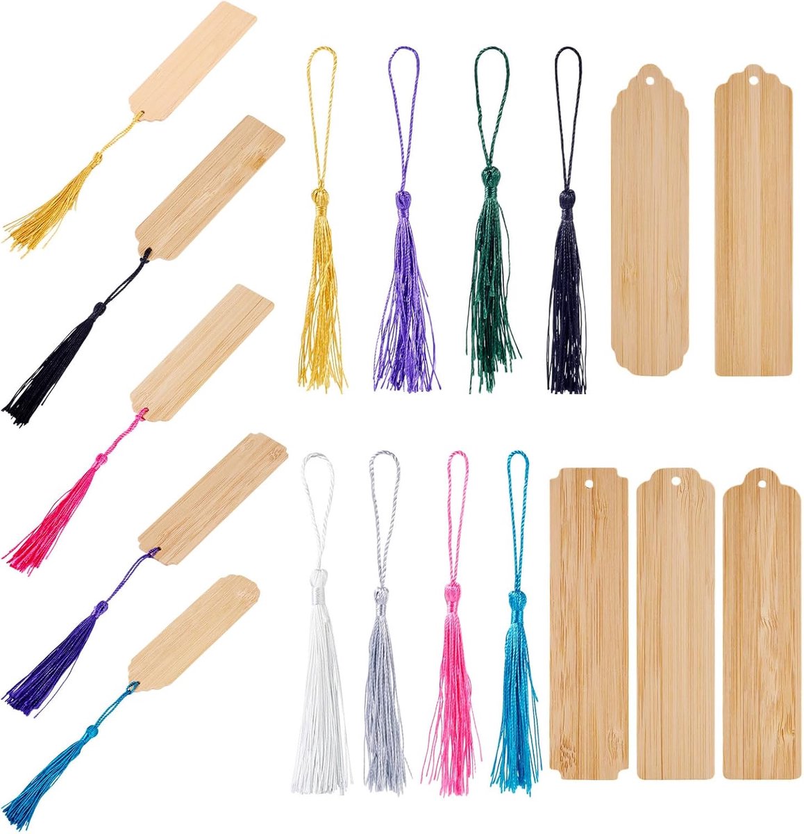 30 stuks Leeg Houten Bladwijzers Rechthoek 5 Vormen Boekmarkeringen met 32 stuks Polyester Kwastjes Decoratie voor Lezers Volwassenen DIY Projecten