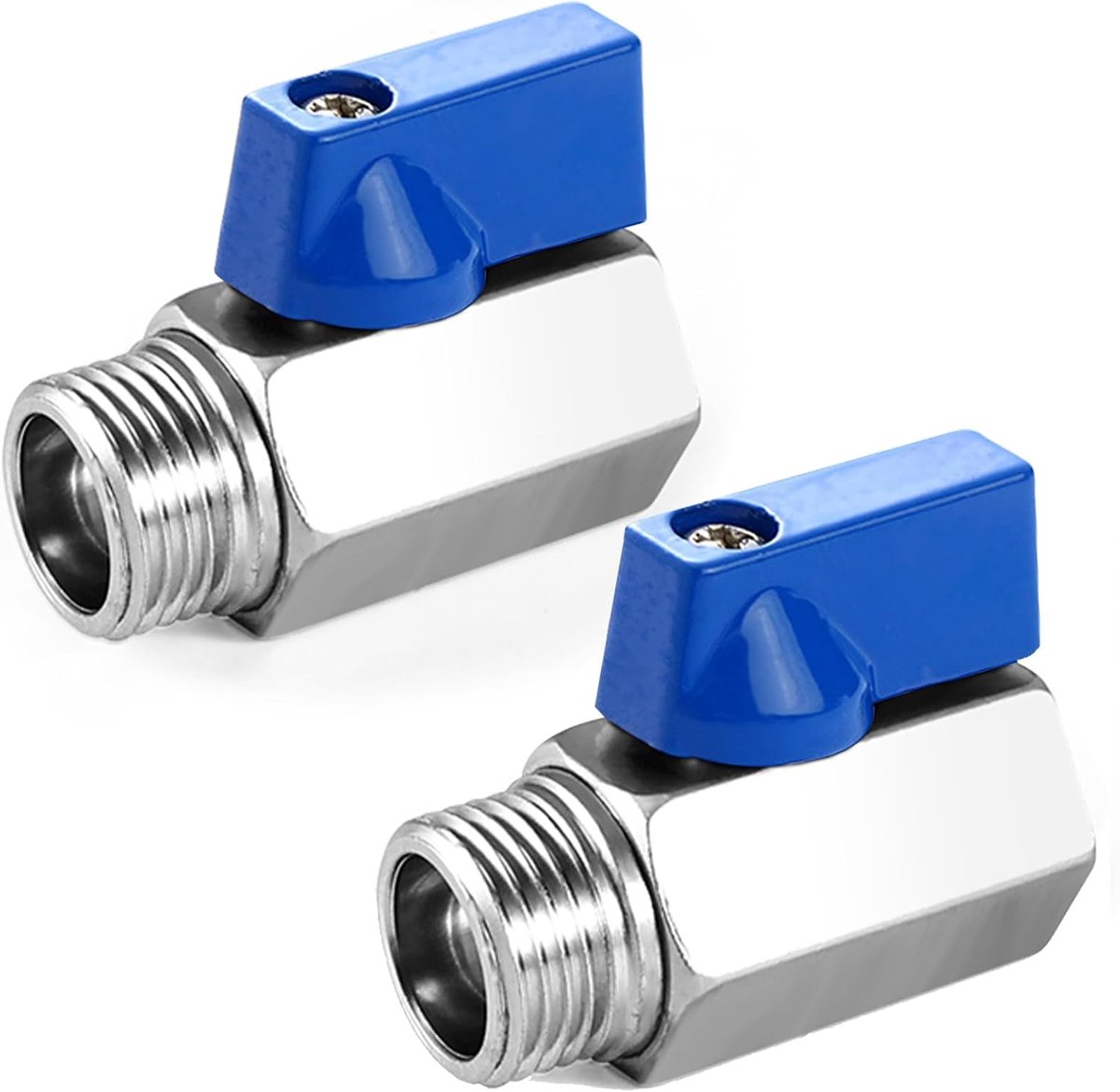 2 Stuks 3/4 inch Kogelkraan, Messing Mini Kogelventielen G3/4, IG x AG Afsluitschakelaar met Blauwe Handgreep, Ballonkraanschakelaar DN20