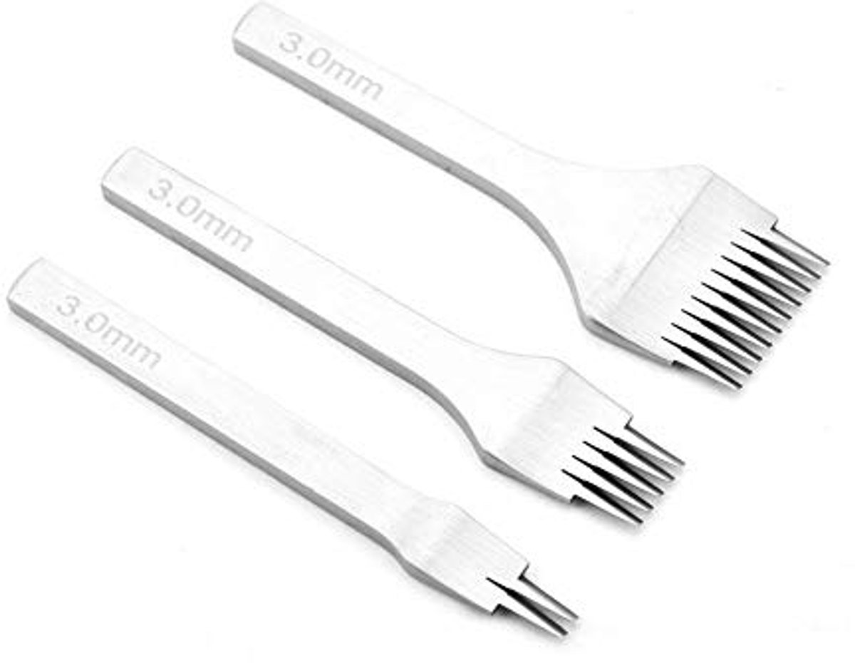 3 STKS Punch Prong Tool Wit Staal 2/5/10 Lederen Craft Punch Tool Set DIY Veters Stikken Beitel Set - Prong Pitch 3,0 mm voor Lederen Ambachten en Leerprojecten