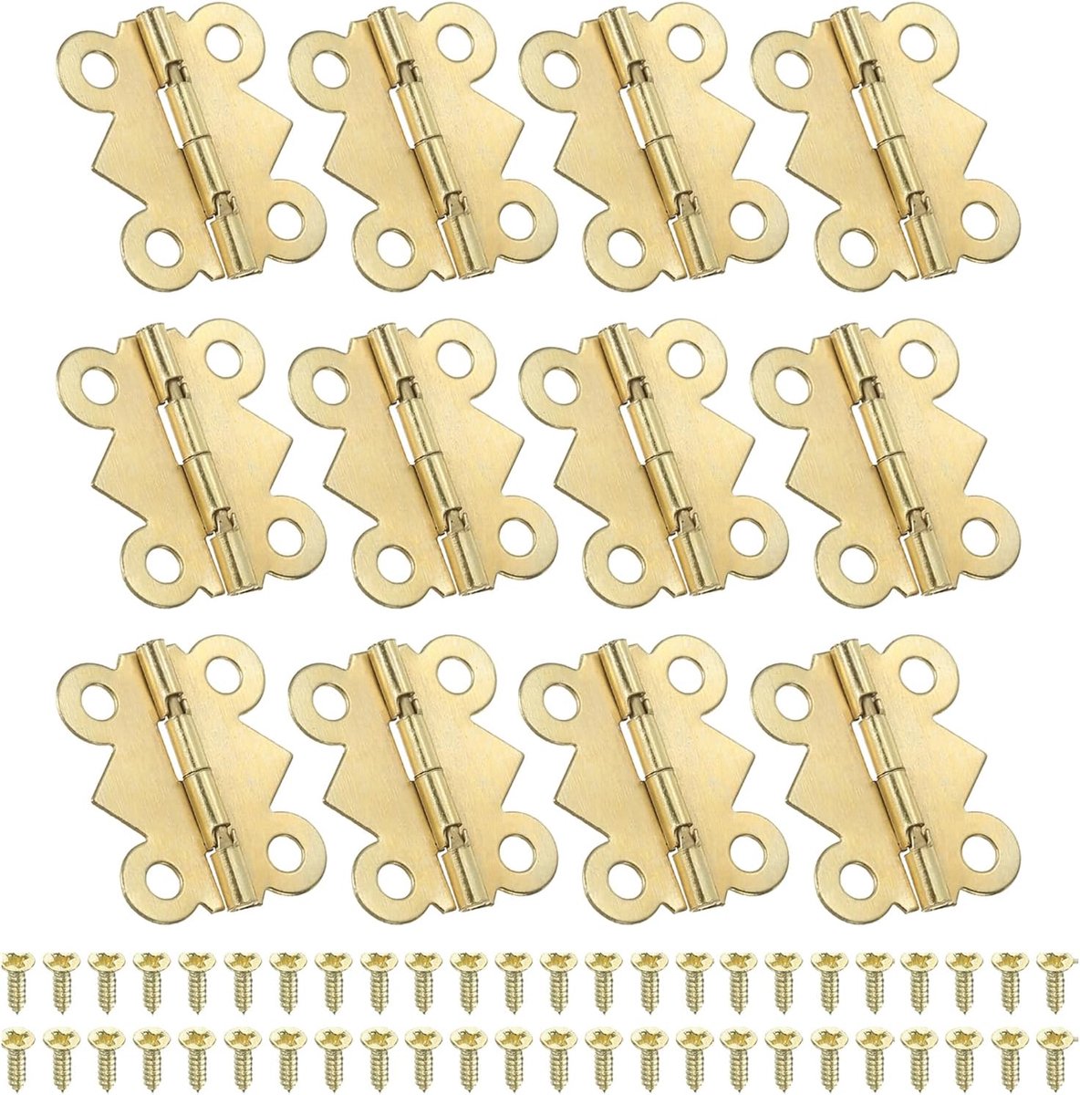 Scharnieren 7/8 inch, 12 stuks 180 graden mini vlinderscharnieren sieradendoos hardware met 48 schroeven voor kast houten kist lade ambacht, goud