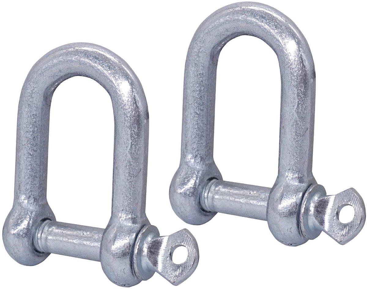 (Pack van 2 stuks) Gegalvaniseerde stalen sluitingen 12 mm, beugelclip met speld, D-ringbeugelsloten, zware tuigage (2 stuks, 12 mm)