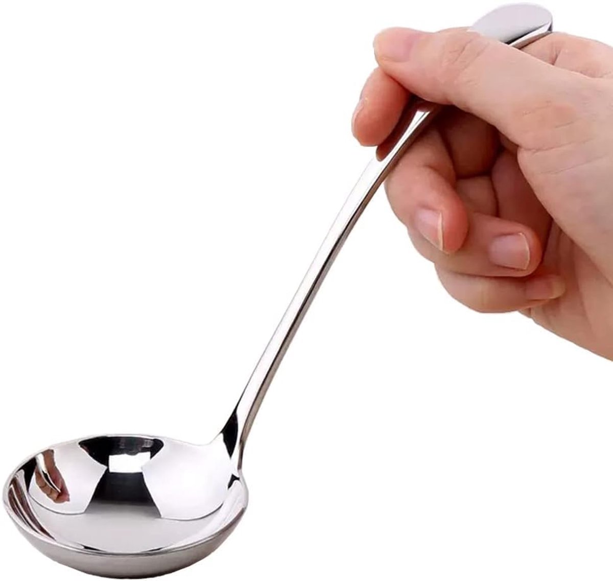 soeplepel, zilveren serveerlepel voor sauzen en soep, kleine lepel van roestvrij staal voor bouillon, sauzen en serveren (zilver)
